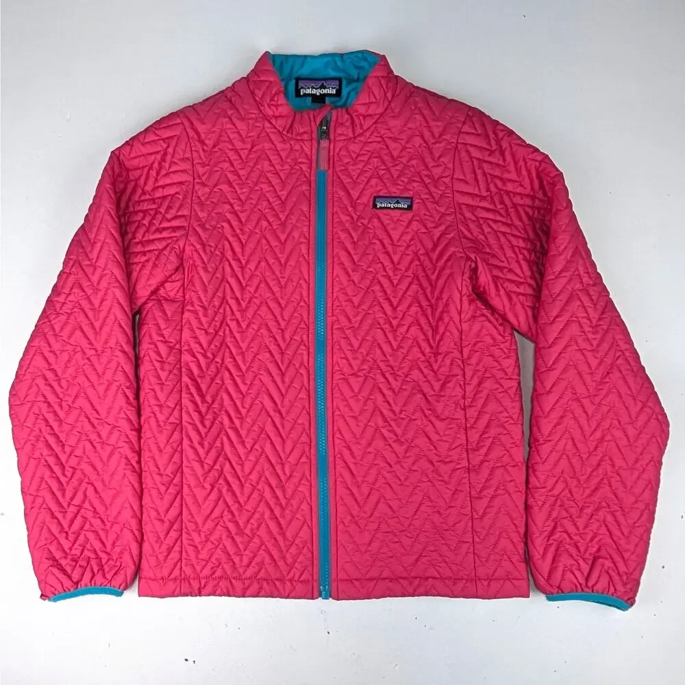 Patagonia Girls XL (14) Pink/Teal Quilted Stand Up Collar Jacket